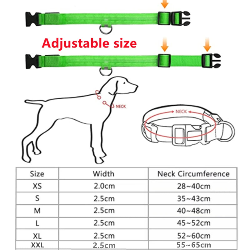 LED Pet Collar Adjustable Flashing Rechargea